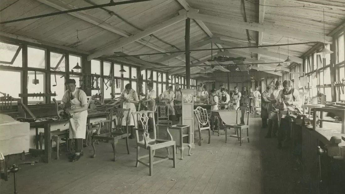 Chairmaking trainees at the Technical Institute