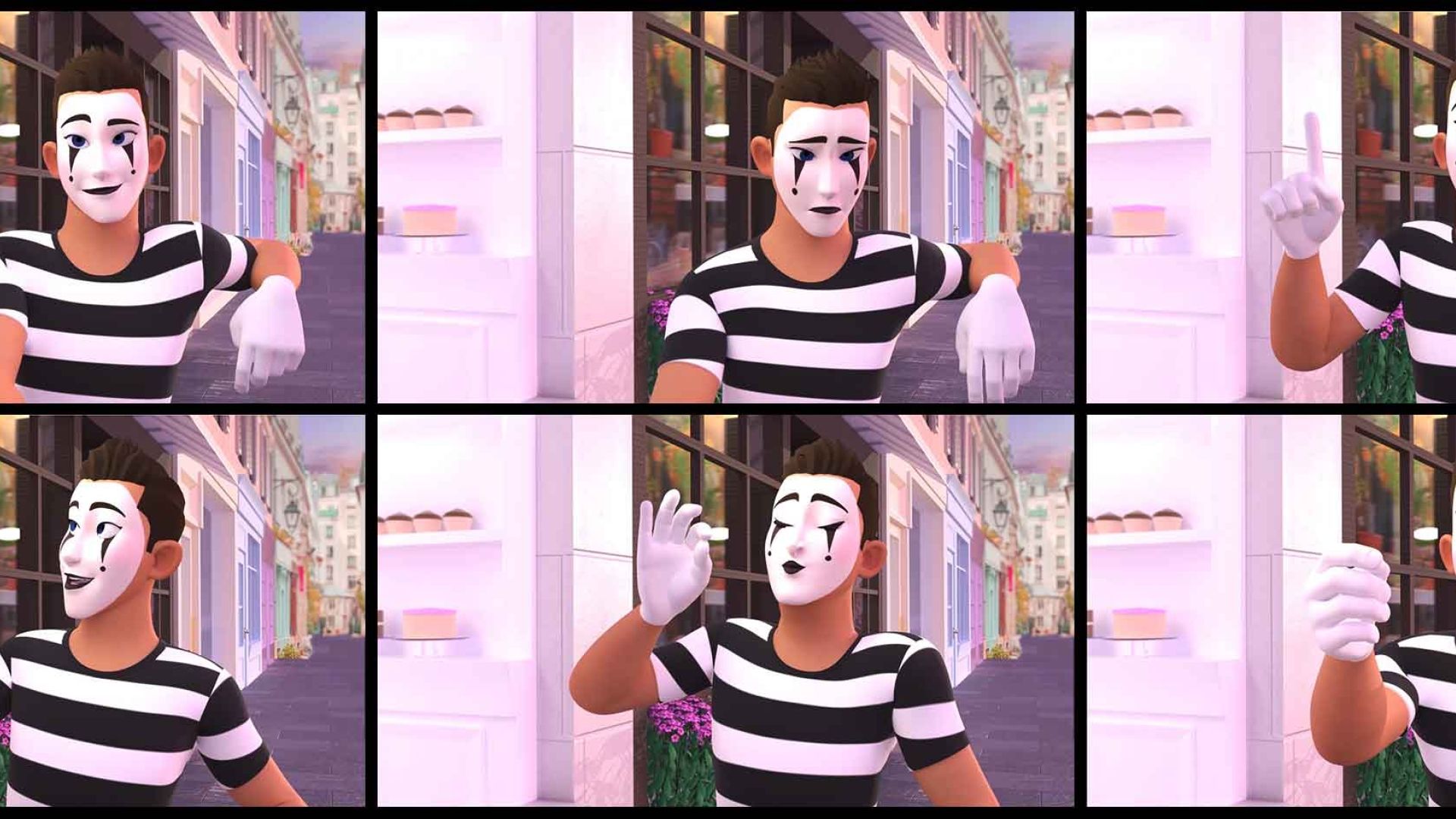 6 animated clowns with face paint