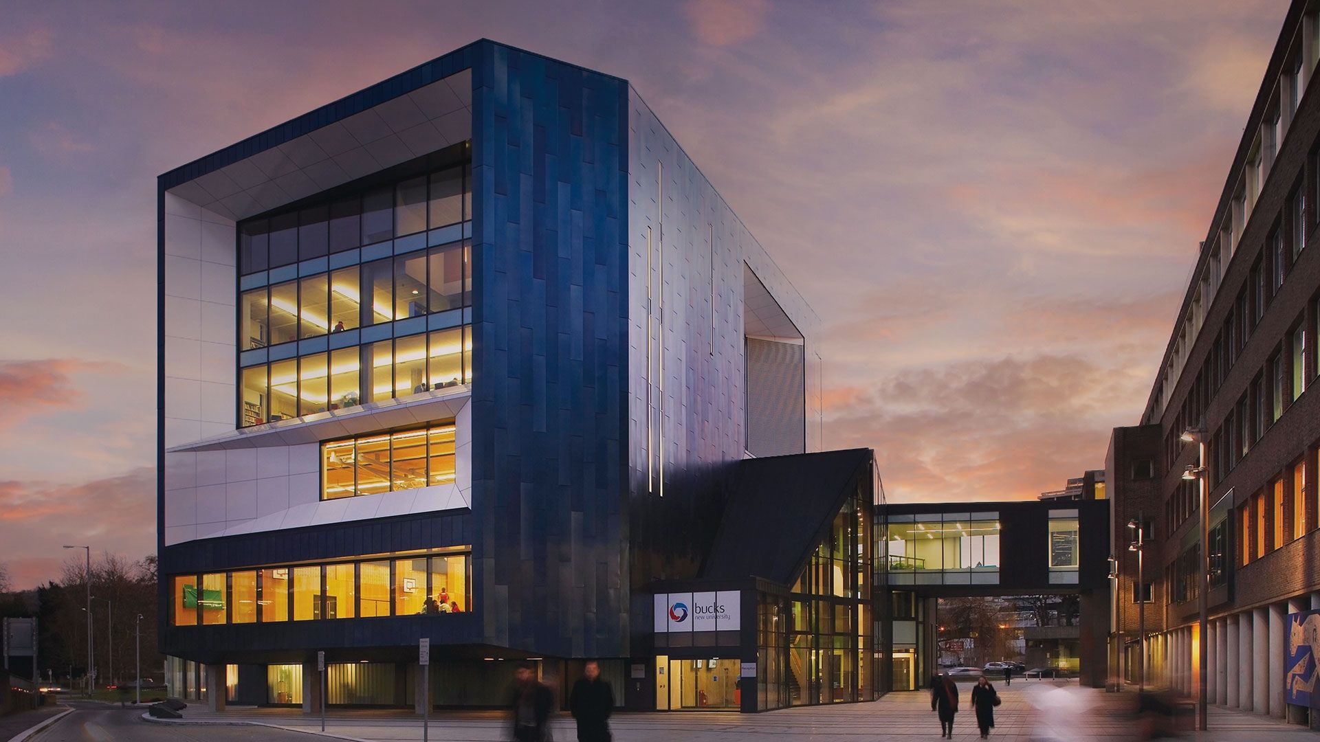 Outside of the gateway building as the sunsets high wycombe campus