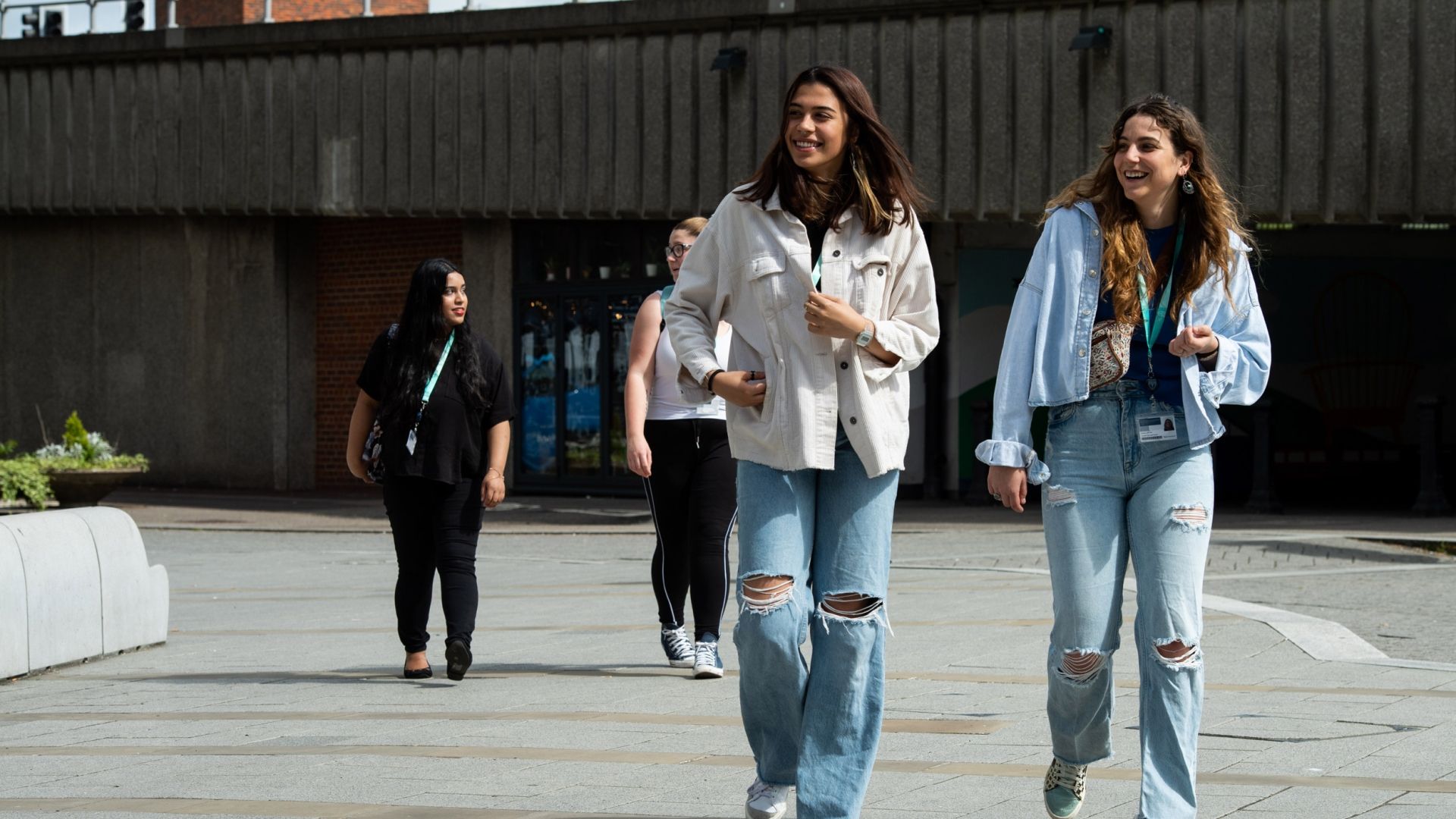 Two female students walking outside High Wycombe campus