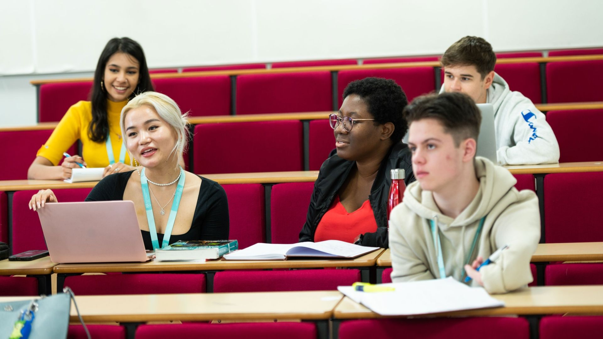 five students in lecture theatre