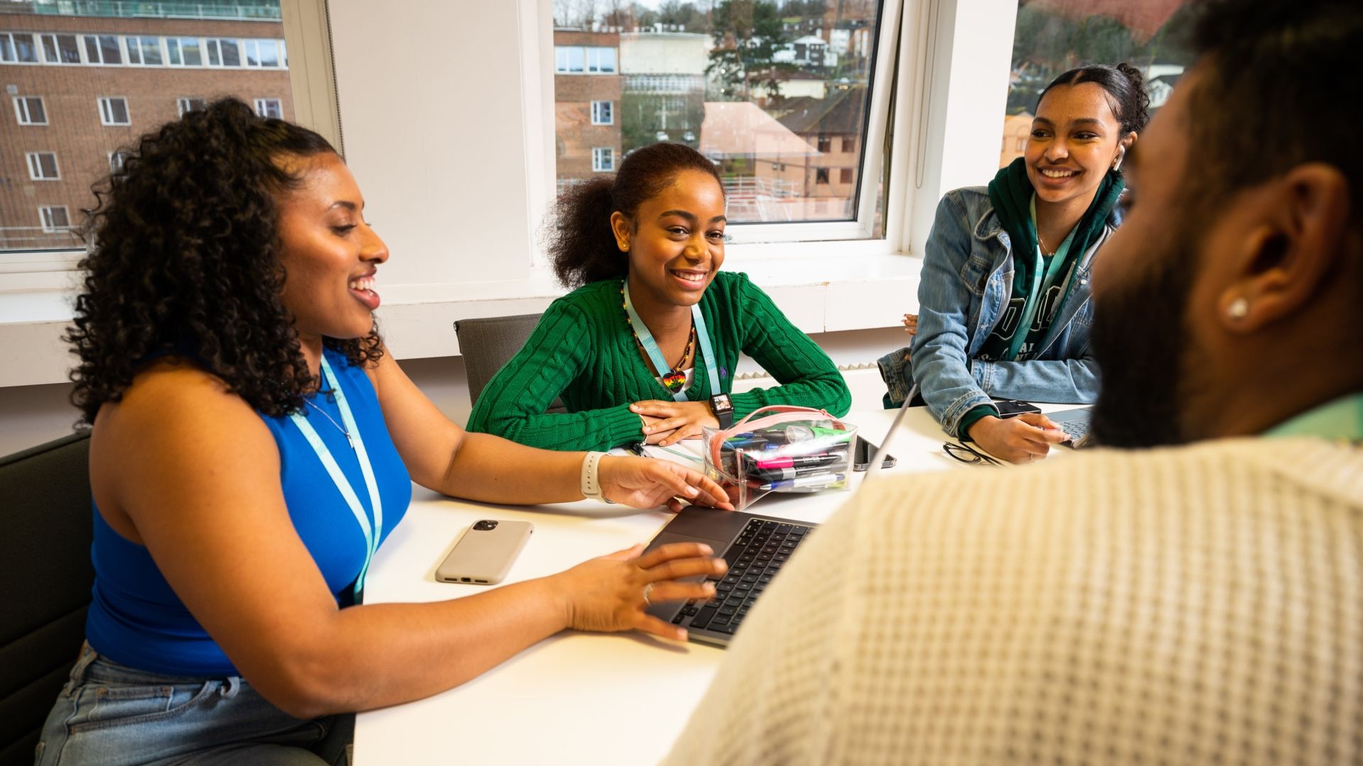 Students studying together on campus