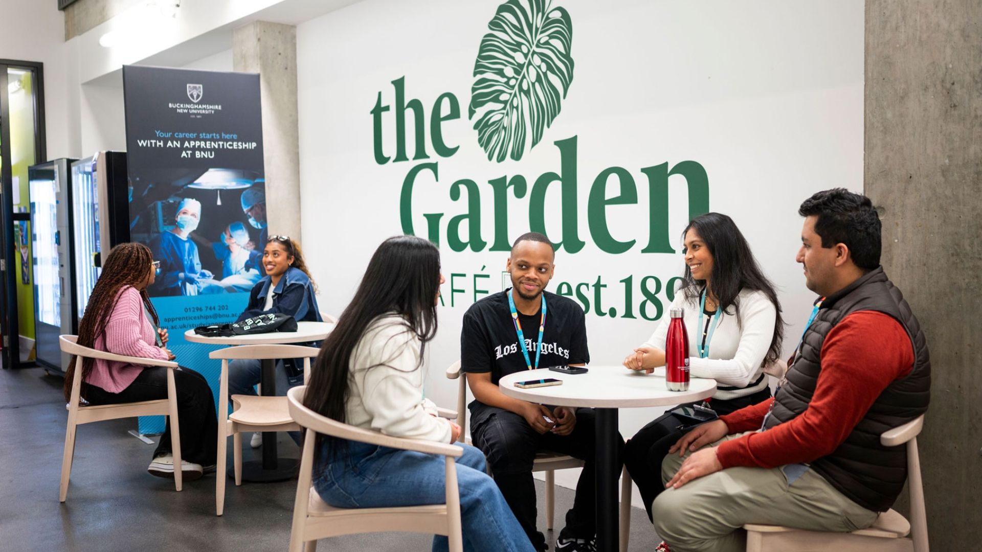 Group of students at the Garden Cafe