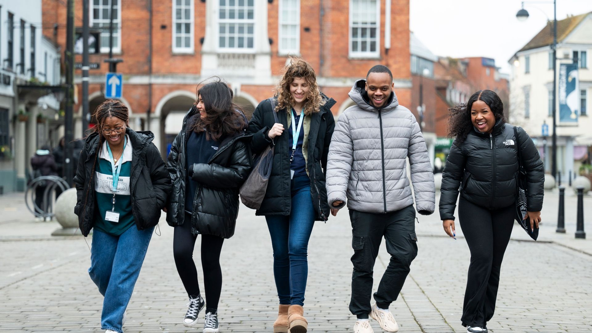 Group of students walking around High Wycombe town