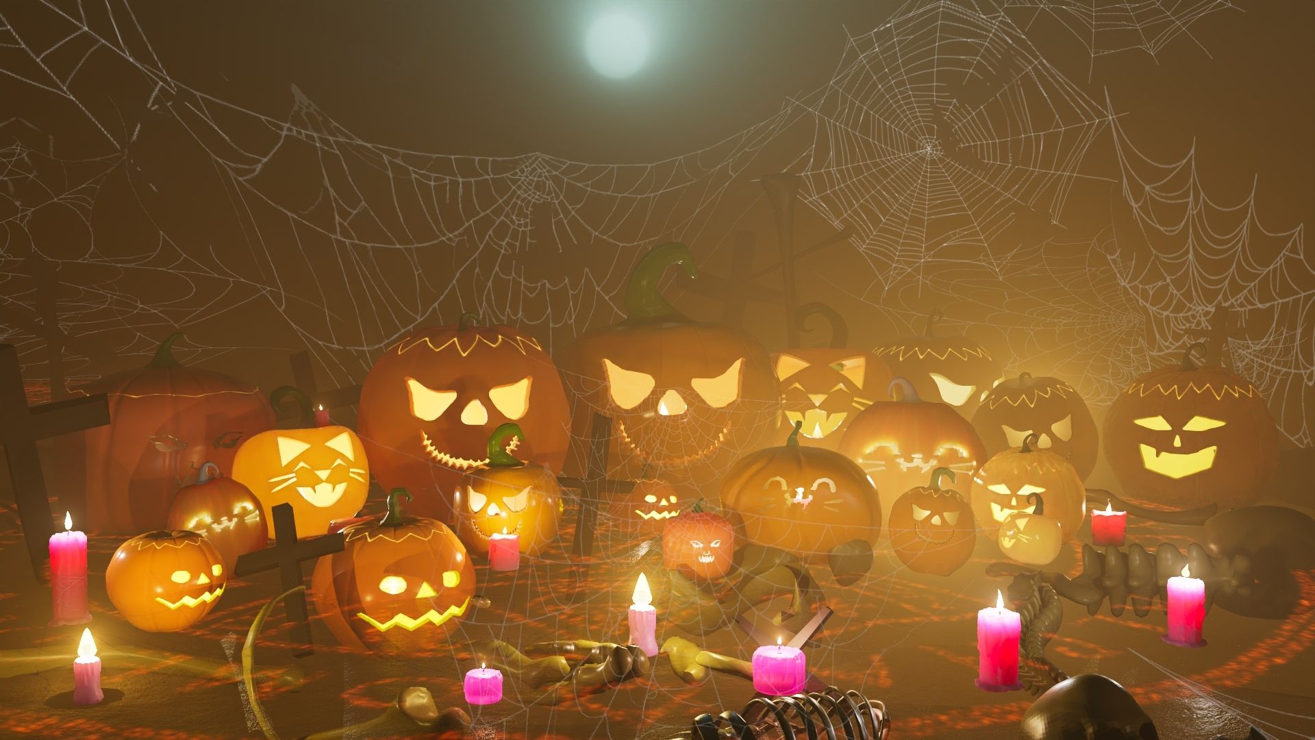 Stylised Halloween Pumpkins by Level 4 Animation and 3D Game Art distance learning students