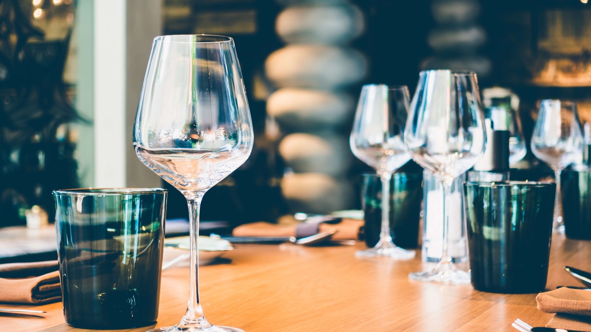 glasses on table at nice restaurant