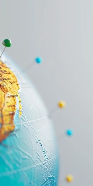 Globe with pinned locations