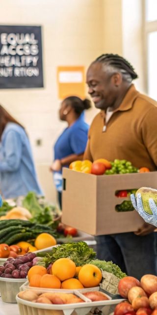 Community providing fruits and vegetables to families in need