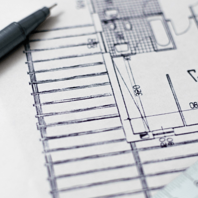 Close up of a floor plan drawing on a bit of paper