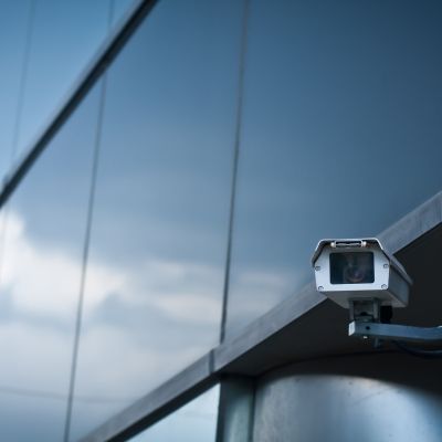 CCTV camera against a high rise building