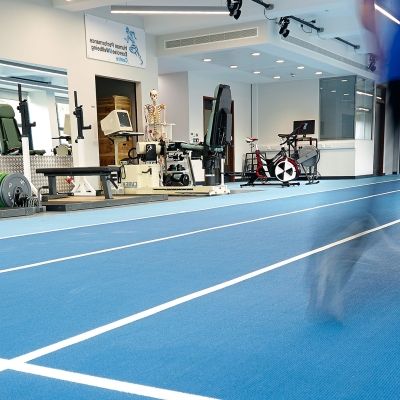 Indoor blue running lanes