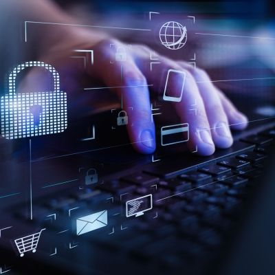 Cyber security laptop with locked symbol 