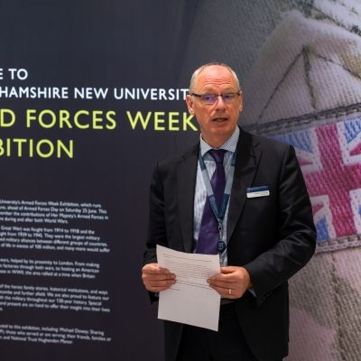 Professor Nick Braisby introducing exhibition