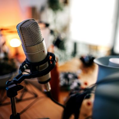 microphone set up for podcast session