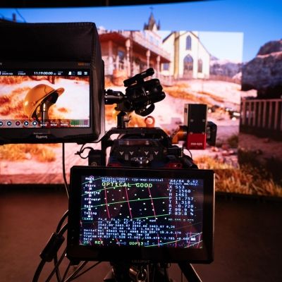 Camera pointing at the LED Screen in the Creative and Digital Industries facilities