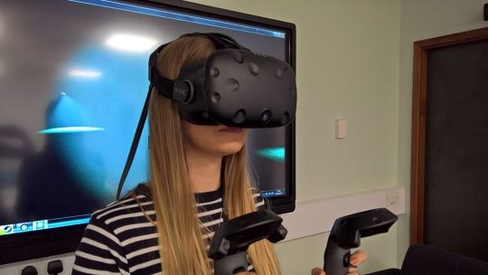 Person wearing a virtual reality headset