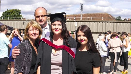 student graduation with parents/carers