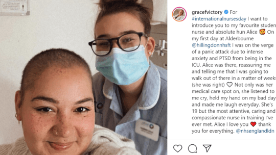 Grace Victory instagram post praising Alice