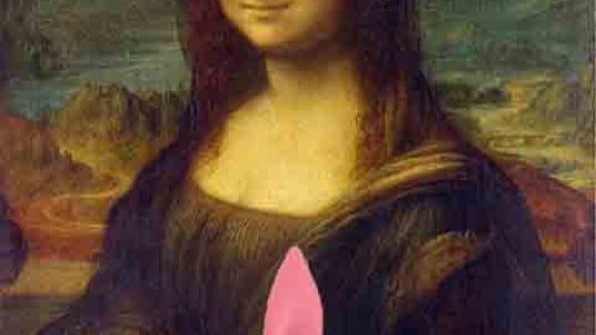 A mock up of the famous Mona Lisa painting with the words "Moaner Lisa" 