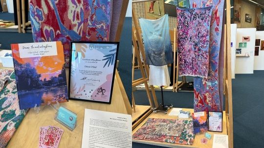 Chloe O'Dell textiles work on display at Art and Design show