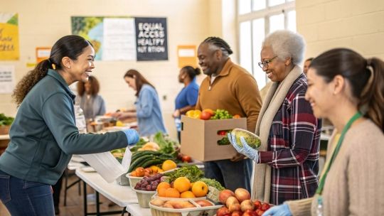 Community providing fruits and vegetables to families in need