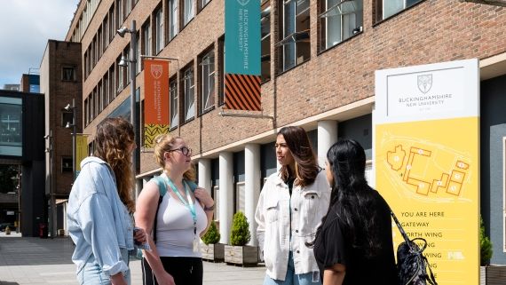 students chatting on the concourse High Wycombe campus