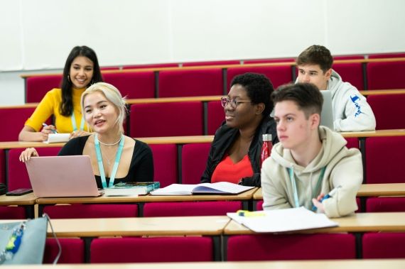 five students in lecture theatre
