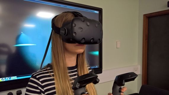 Person wearing a virtual reality headset