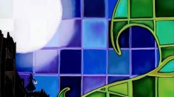 Sue Elder's mosaics of a wave in the night time