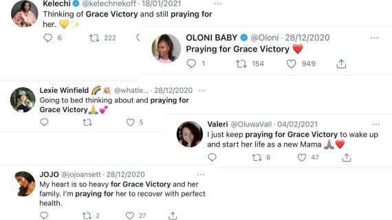 A series of tweets from Grace Victory's fans