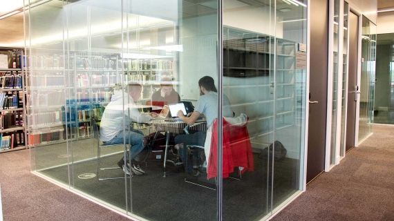 Group of BNU students sitting in library study rooms 