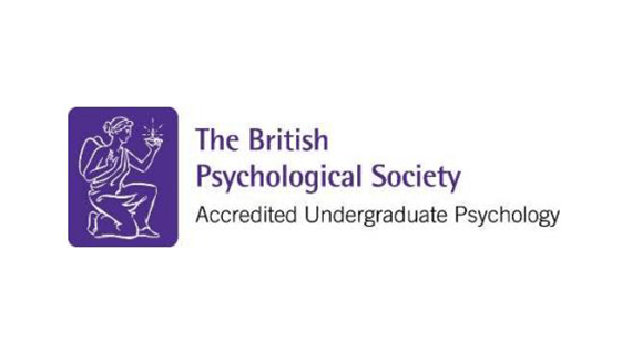 A drawing of a person kneeling with the words; 'The British Psychological Society, Accredited Undergraduate Psychology' next to it.