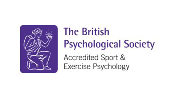 A drawing of a person kneeling with the words; 'The British Psychological Society, Accredited Sport and Exercise Psychology' next to it.