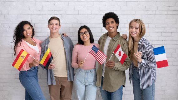 International Students with flags