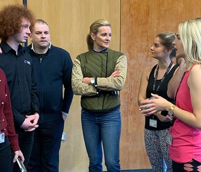 Gabby Logan talks to supporters