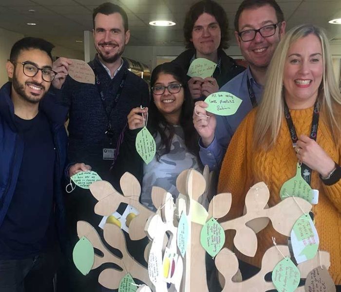 Staff and students making pledge in Uxbridge