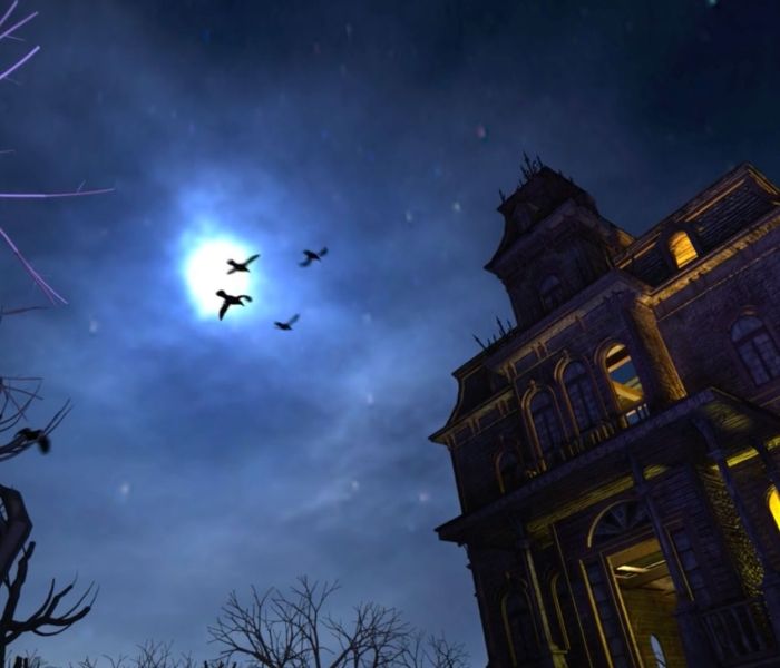 Animated haunted castle at night