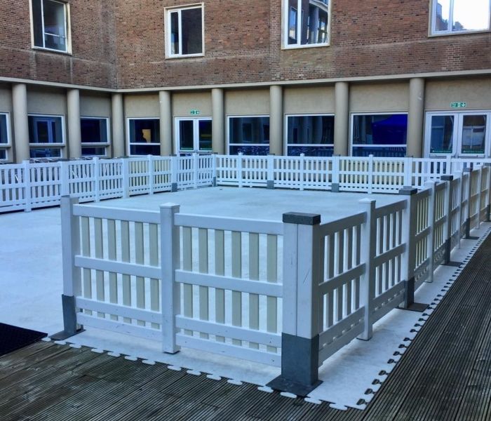 ice rink in zen rose garden on campus