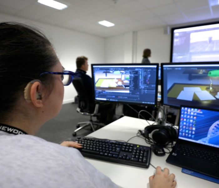 Female student using equipment at BNU based at Pinewood Studios