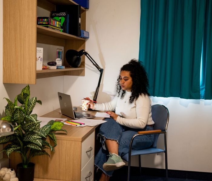 Female students studying at one of Hughenden's bedrooms