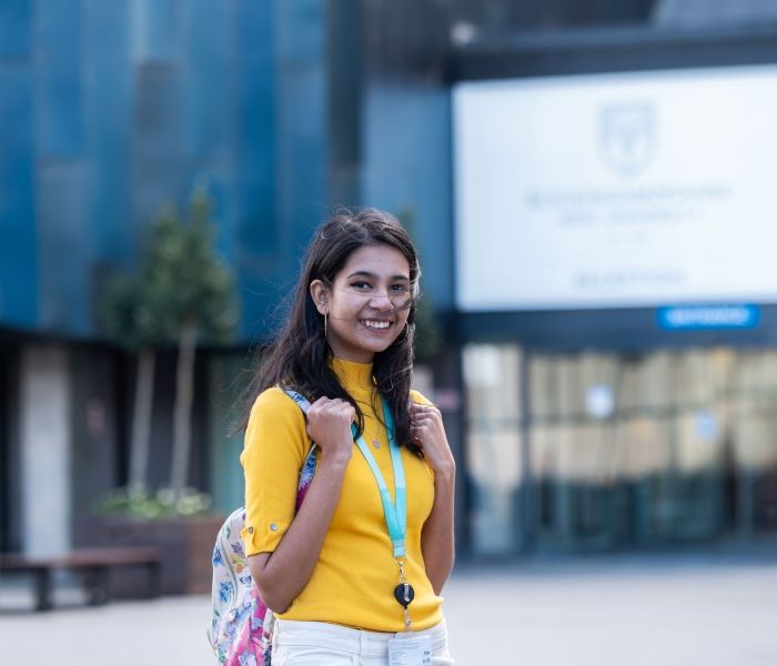 Female BNU student outside High Wycombe campus