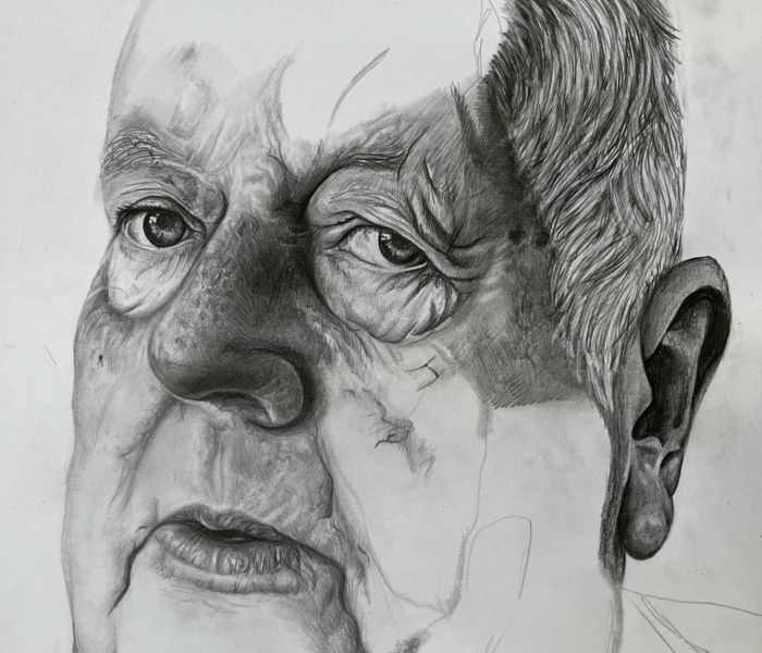 An unfinished drawing of a man's face.