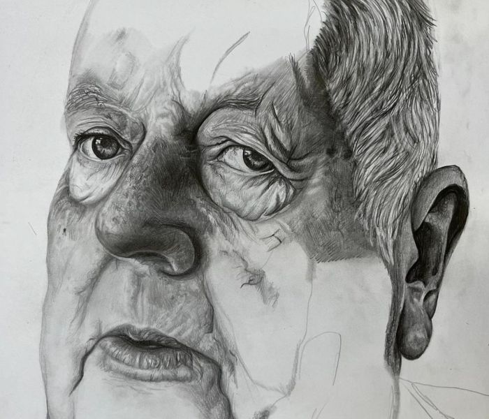 An unfinished drawing of a man's face.