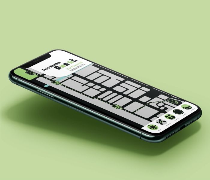 A phone screen which shows a map with the word "Quest"