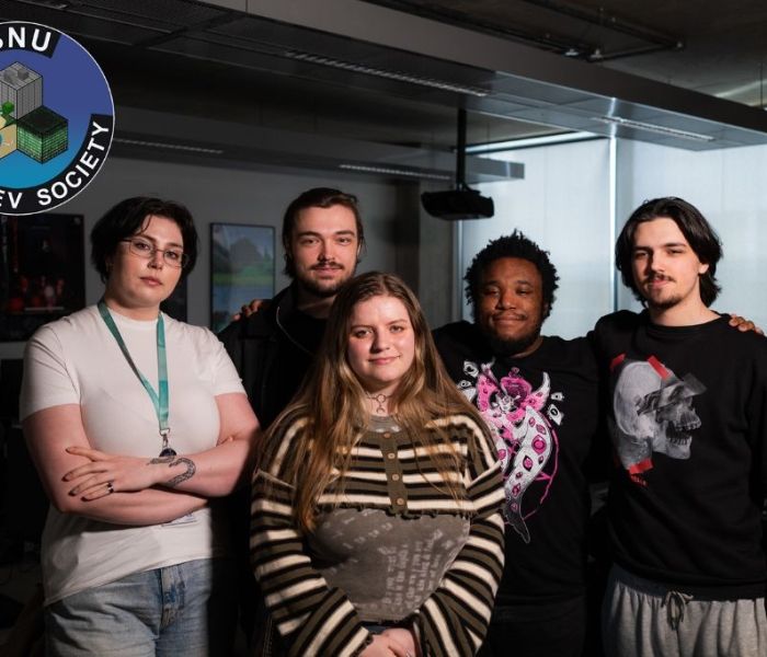 Five members of the Games Development Society stood together