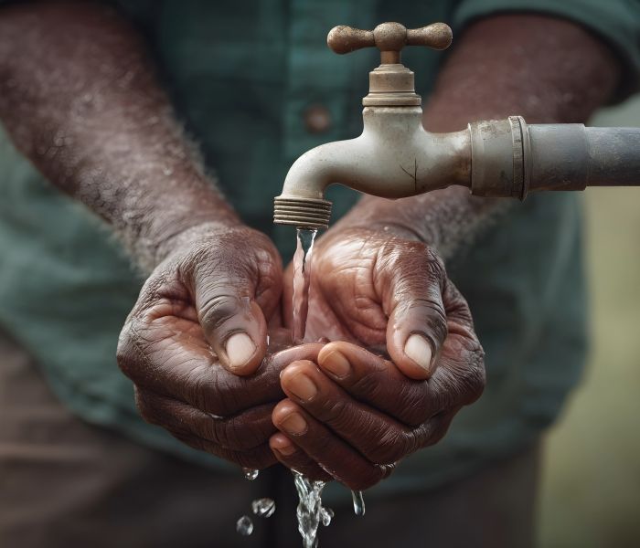 person holding hands under running water