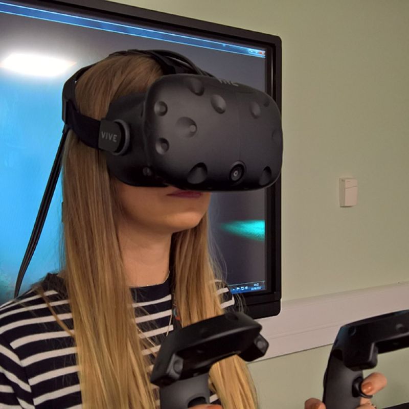 Person wearing a virtual reality headset