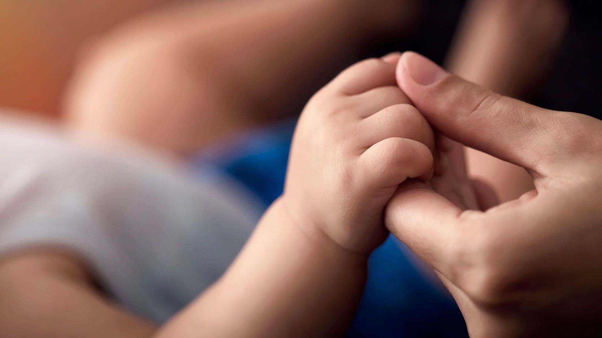 adult holding a baby's hand