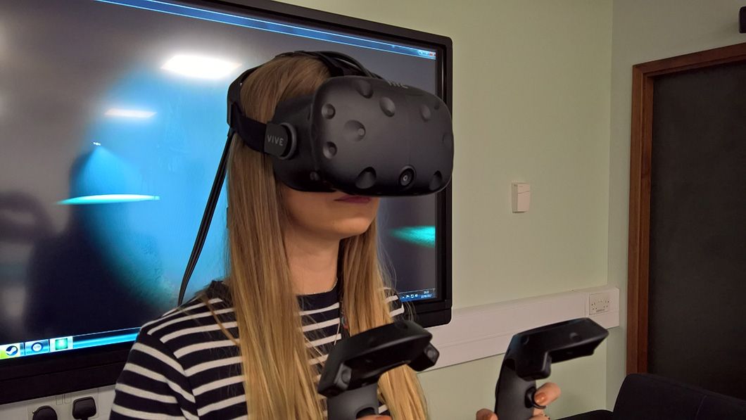 Person wearing a virtual reality headset