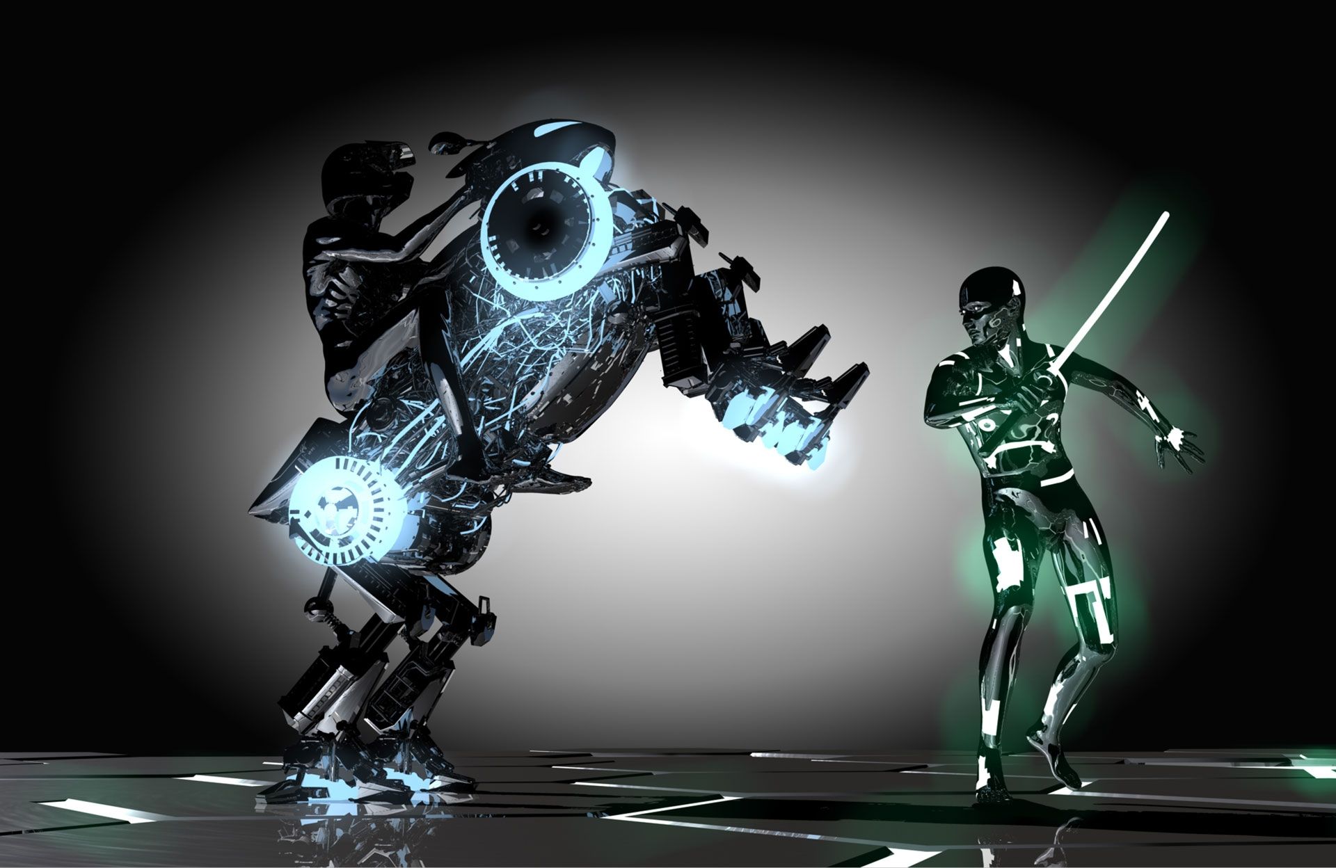 Two 3d game characters fighting made using CAD